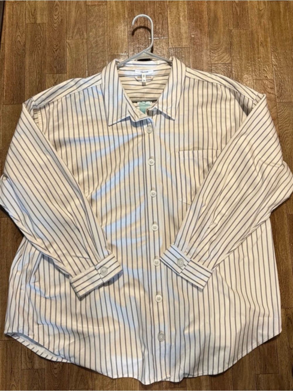 Maurices White Button-Down with Navy Pinstripes